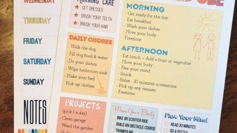 kids daily routine and weekly schedule printed on cardstock