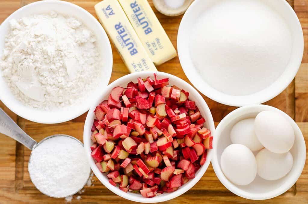 ingredients for rhubarb dream bar