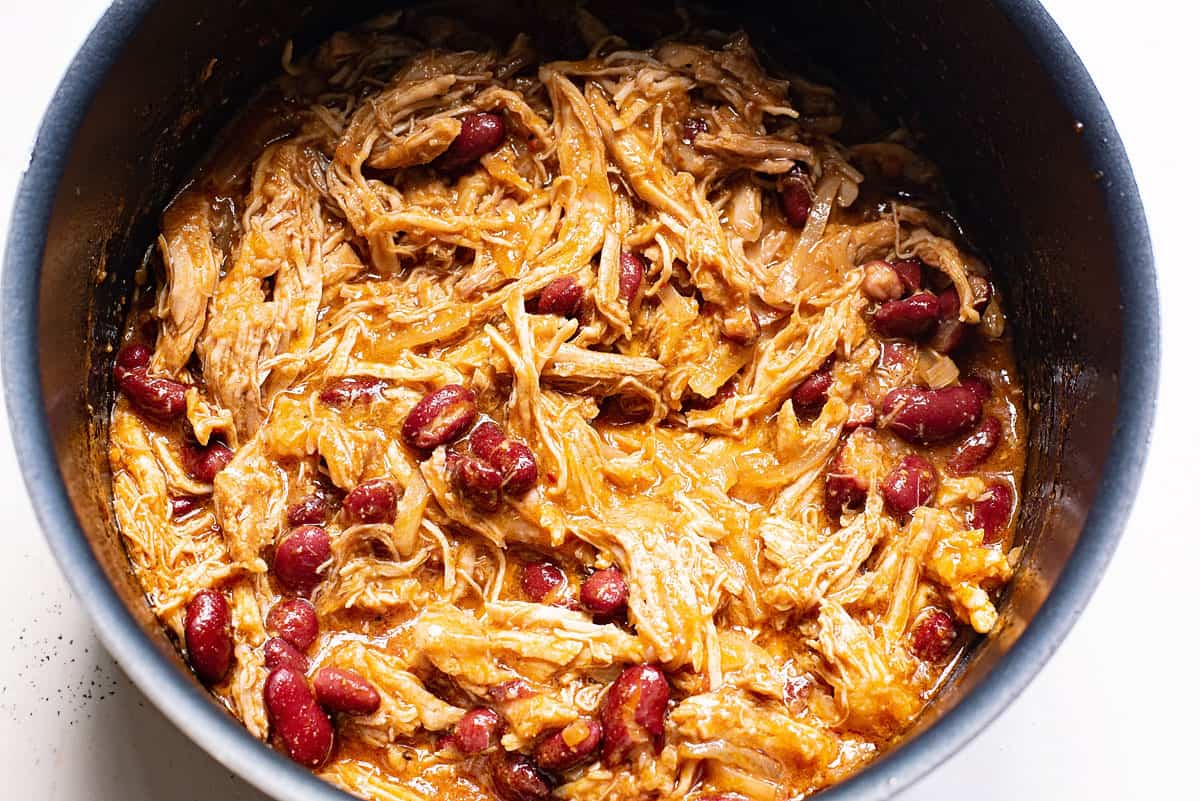 pulled Mexican pork and beans in pot