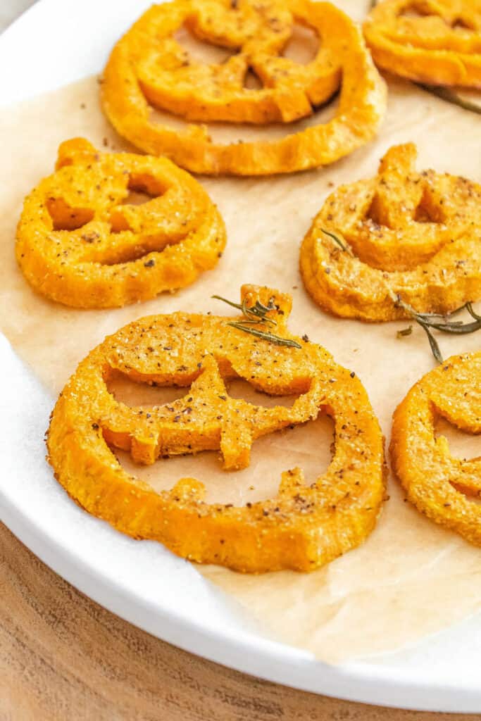 pumpkin roasted sweet potato on lined plate