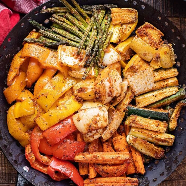 smoked vegetables in grill basket