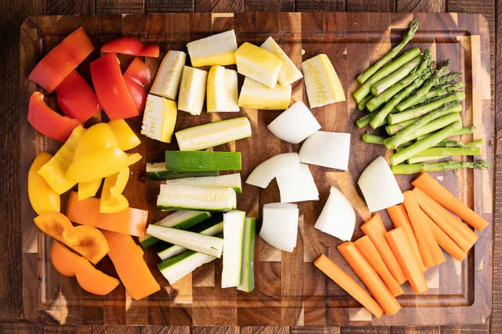 chopped vegetables on cutting board