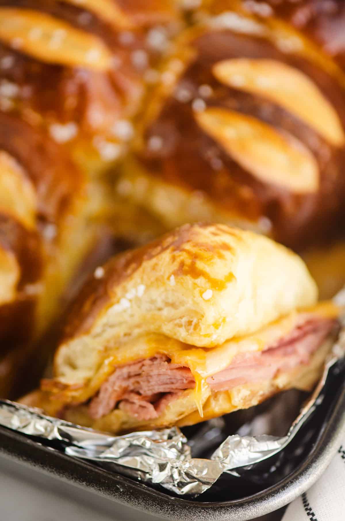 ham and cheese sliders in pan
