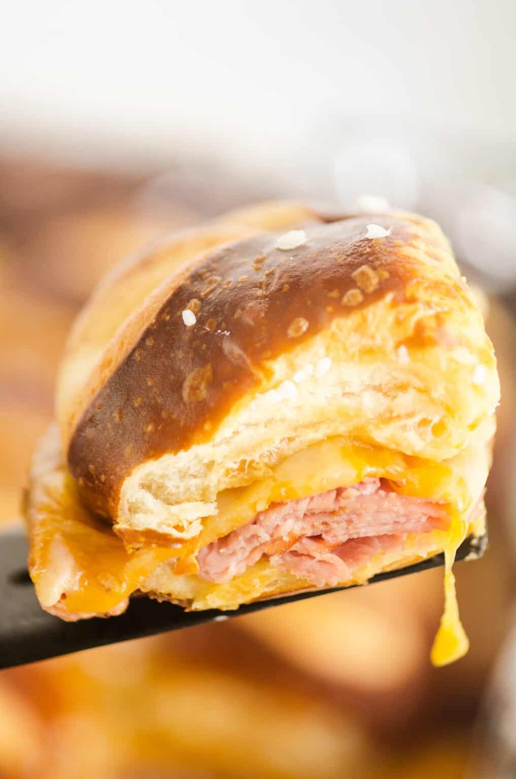 Honey Mustard Ham & Cheese Pretzel Sliders