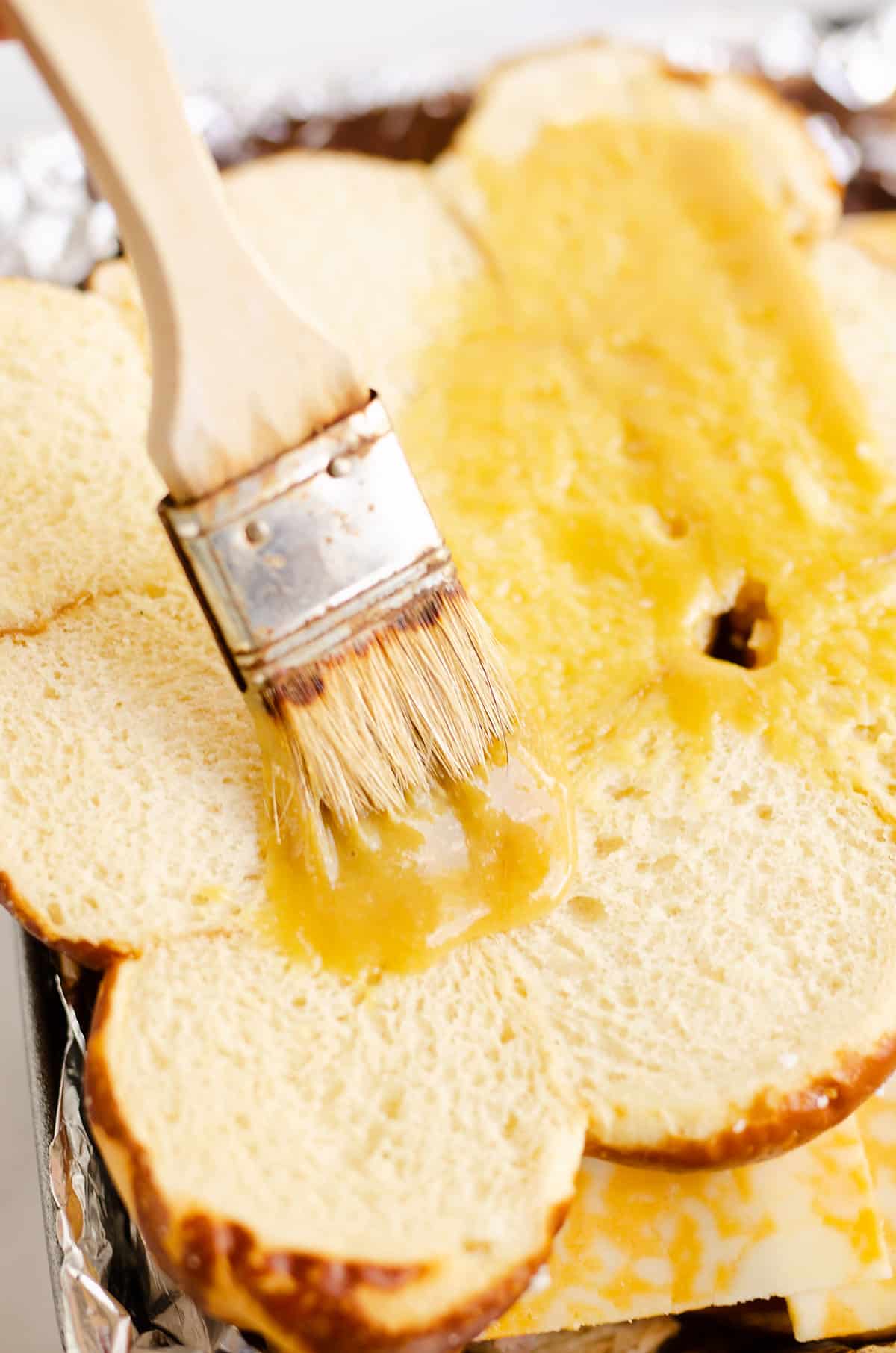 honey mustard brushed on pretzel slider buns