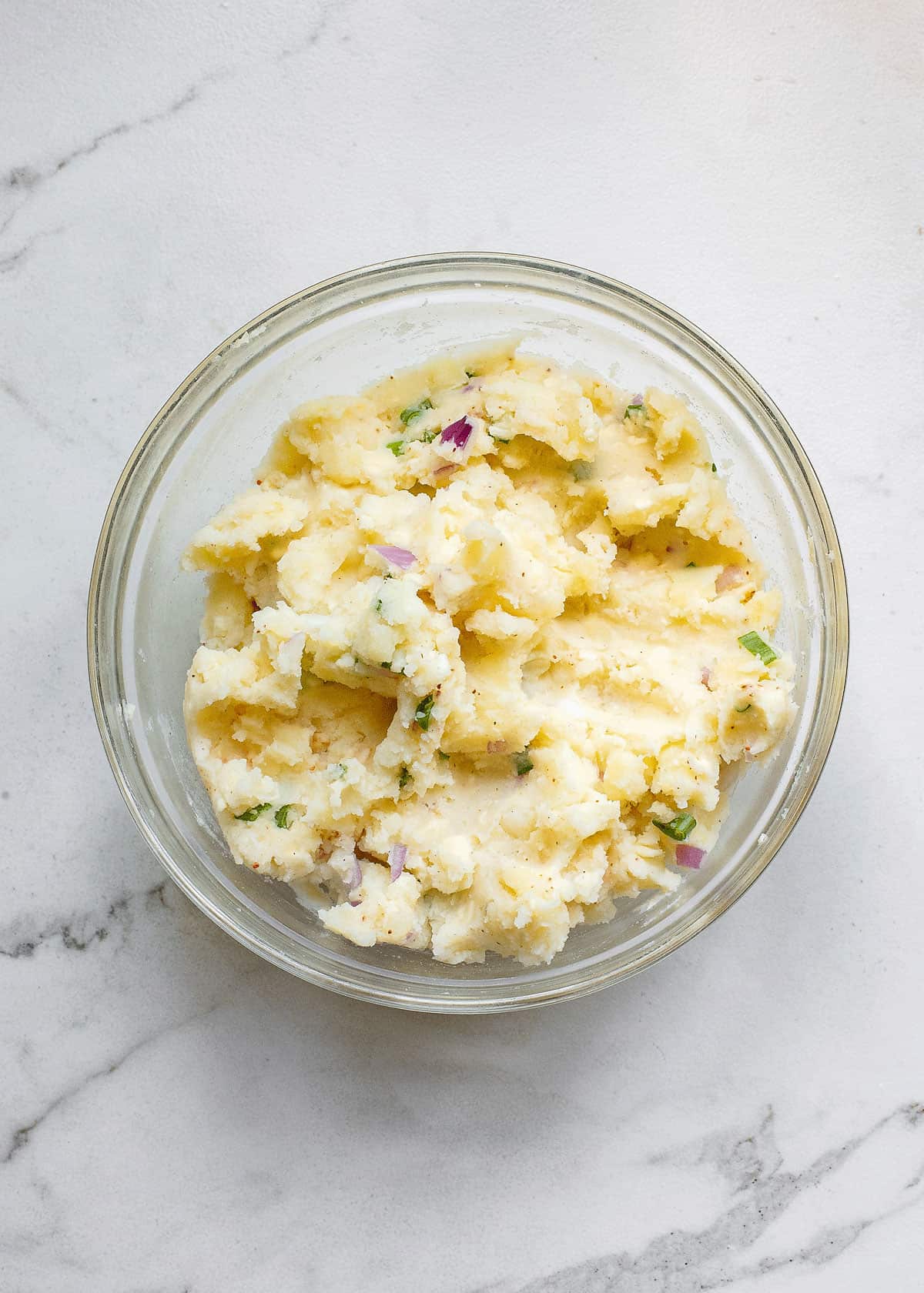 loaded mashed potatoes in bowl