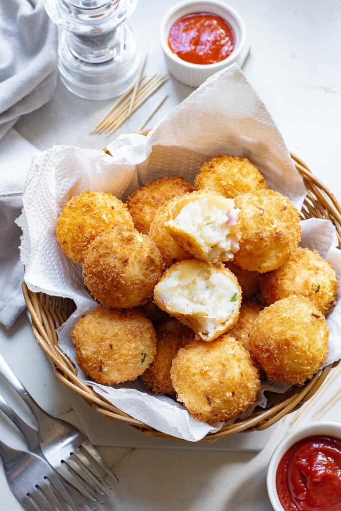 mashed potato balls in basket