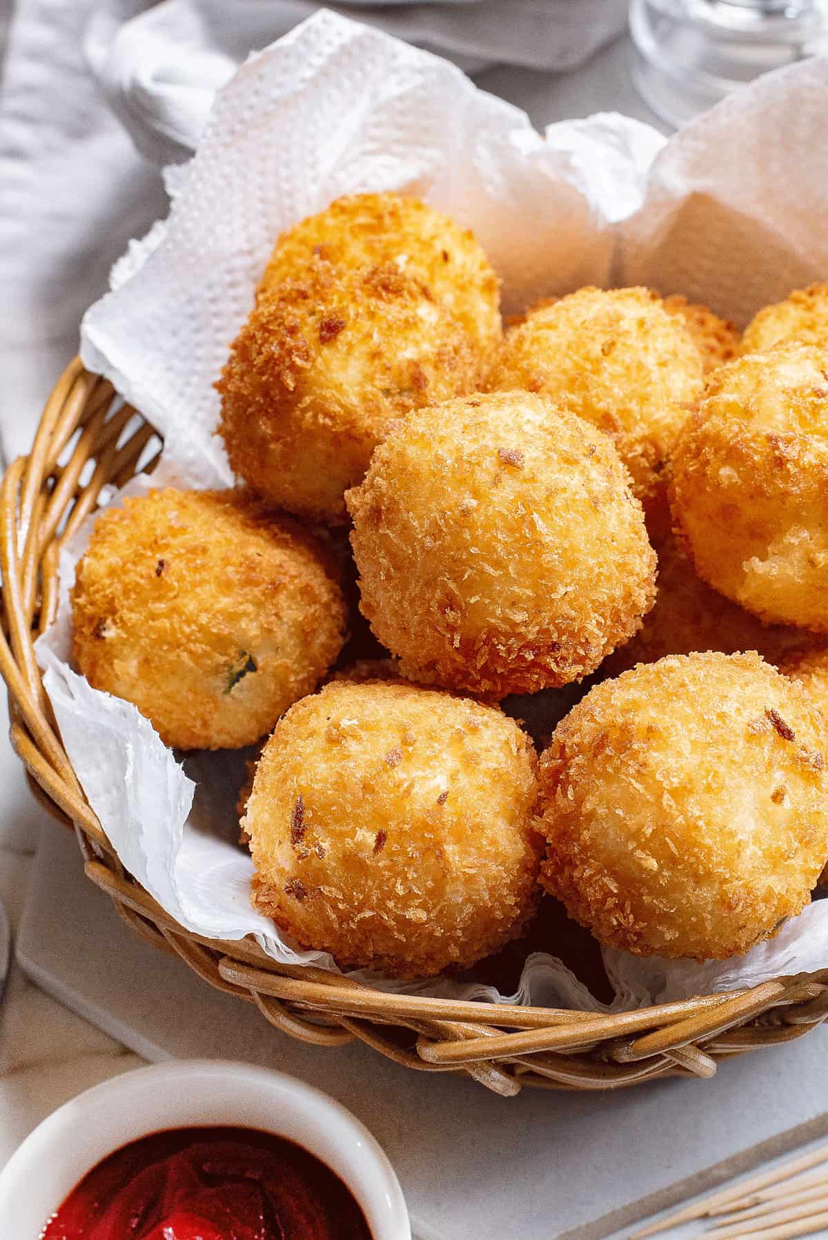 mashed potato balls in basket