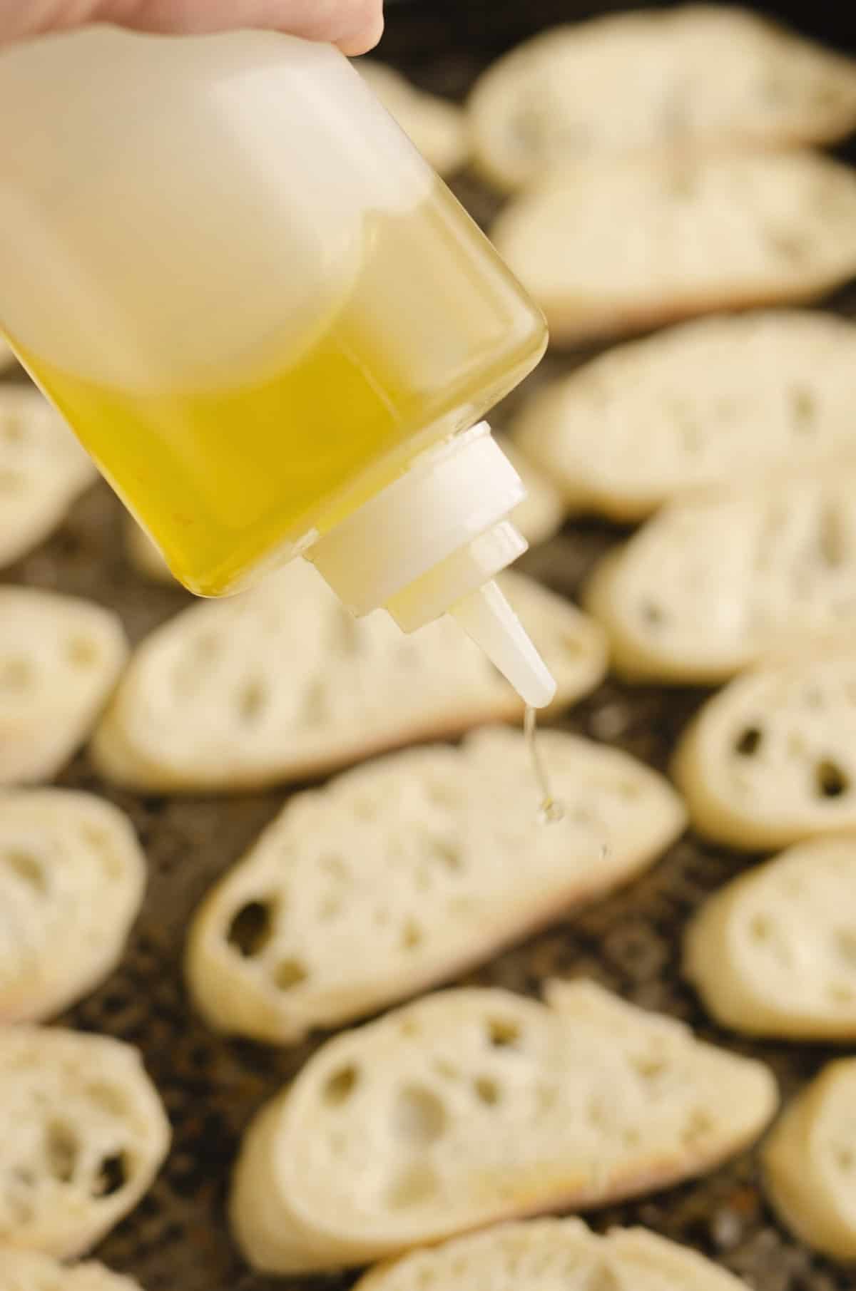 oil drizzled over crostini