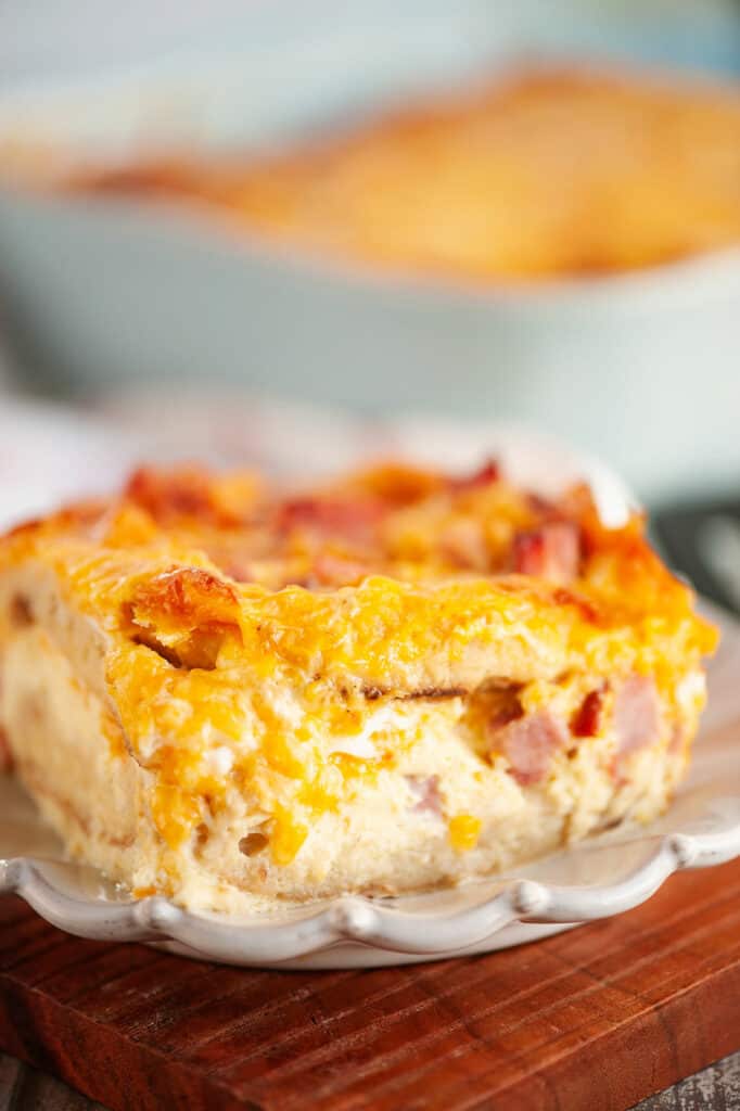 Overnight English Muffin breakfast casserole on table