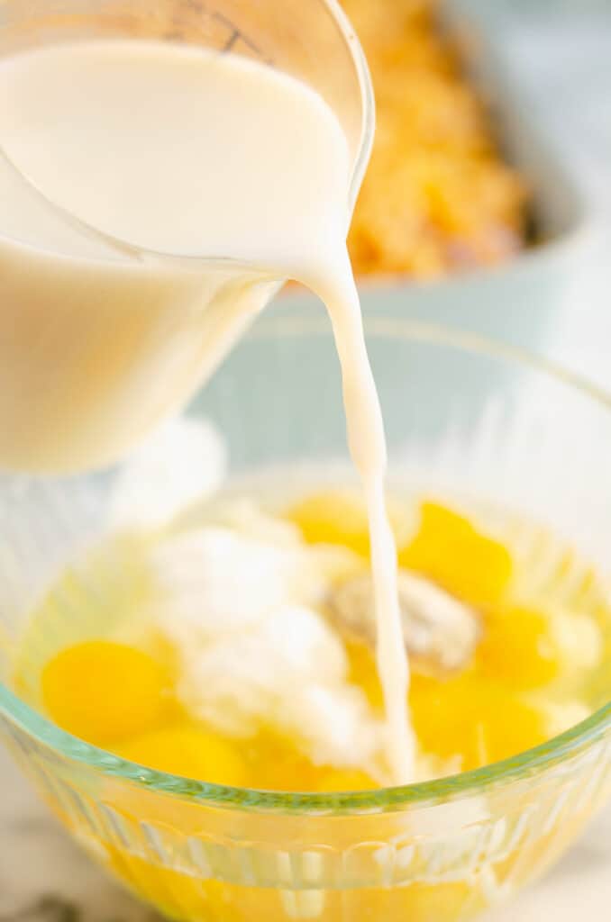 milk poured in eggs