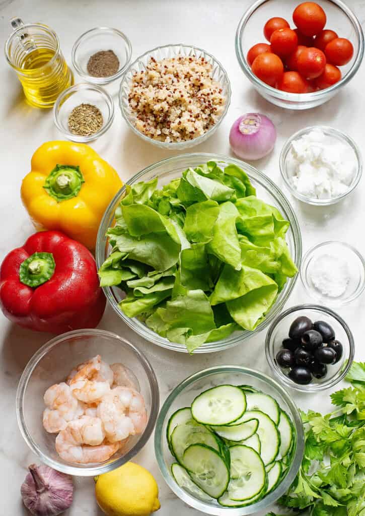 Ingredients for Greek salad with shrimp