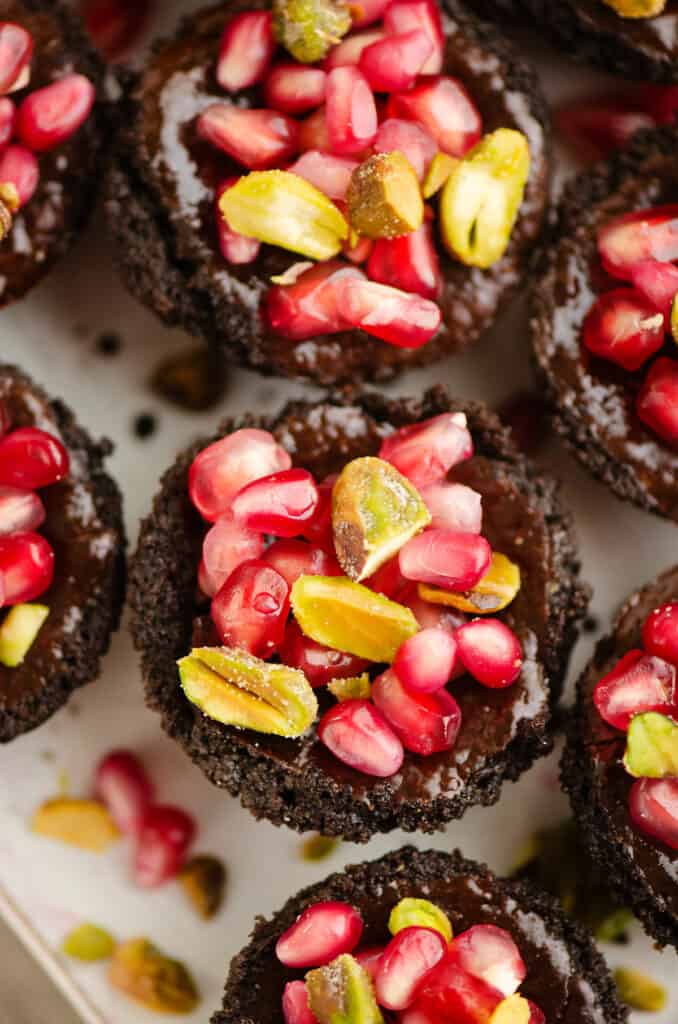 Mini Pomegranate Pistachio Chocolate Tarts