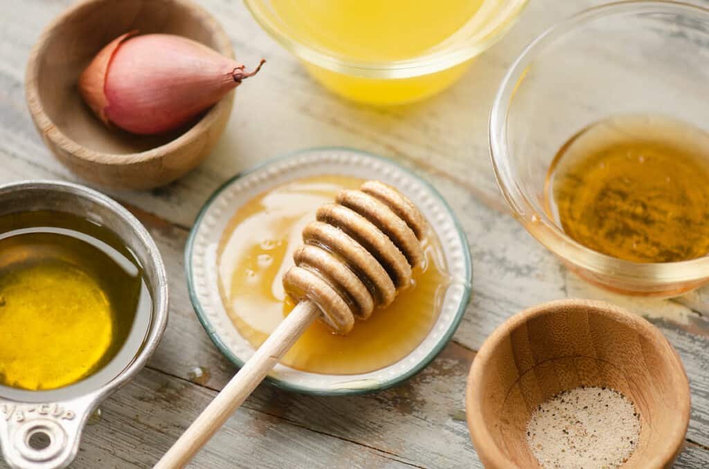 pineapple honey vinaigrette ingredients on table