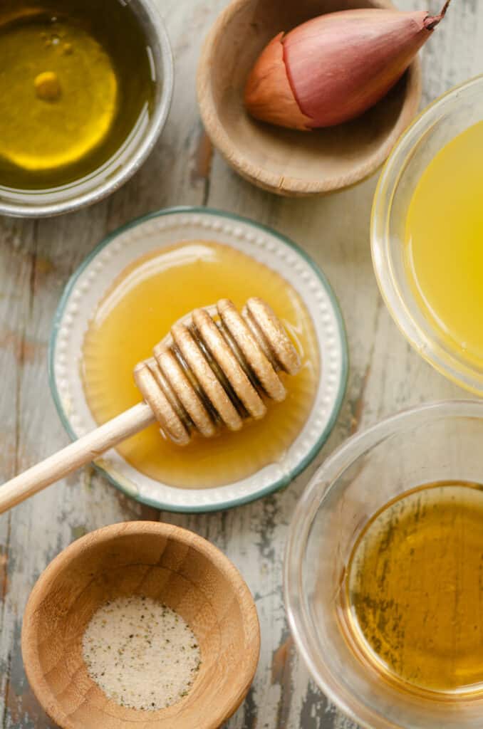 pineapple white balsamic vinaigrette ingredients on table