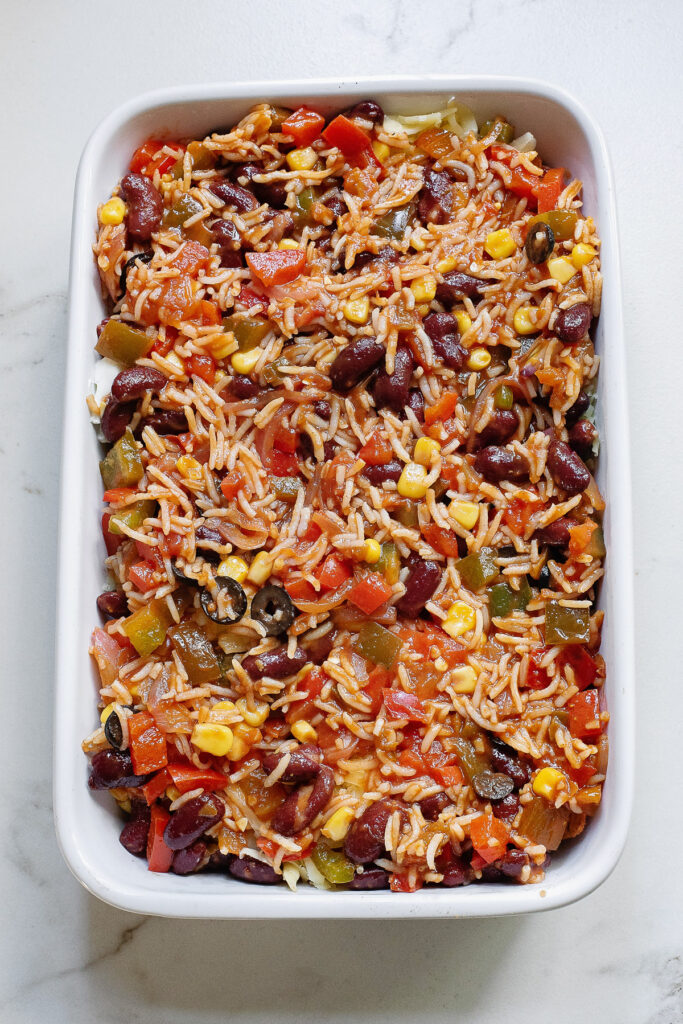 bean and rice casserole with salsa