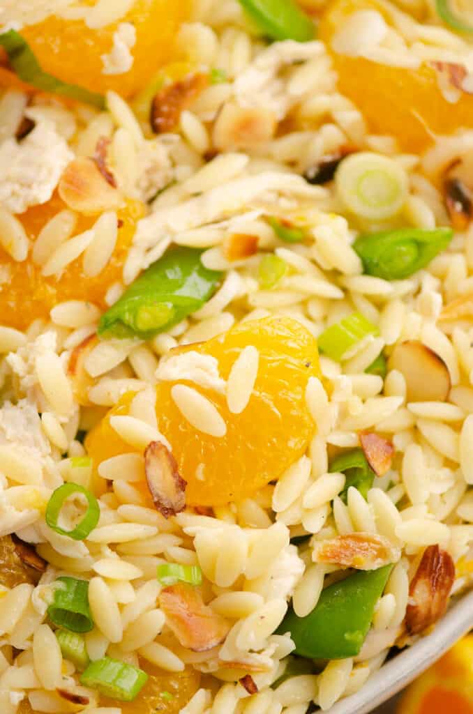 oranges and chicken with orzo pasta