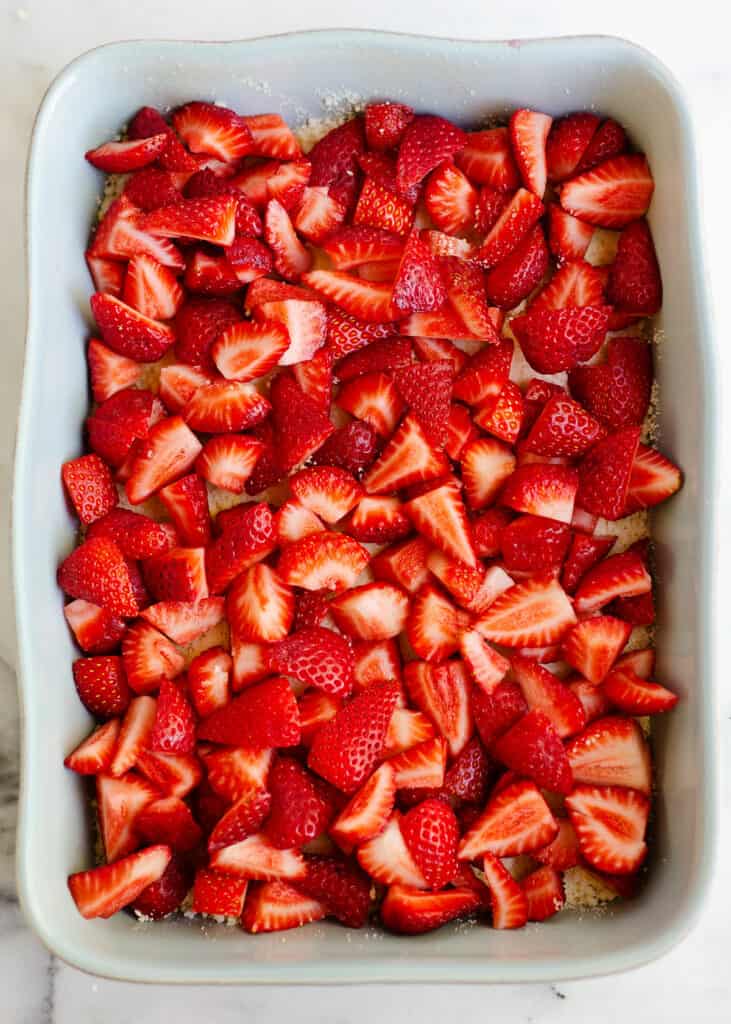 fresh strawberries in 9x13 pan