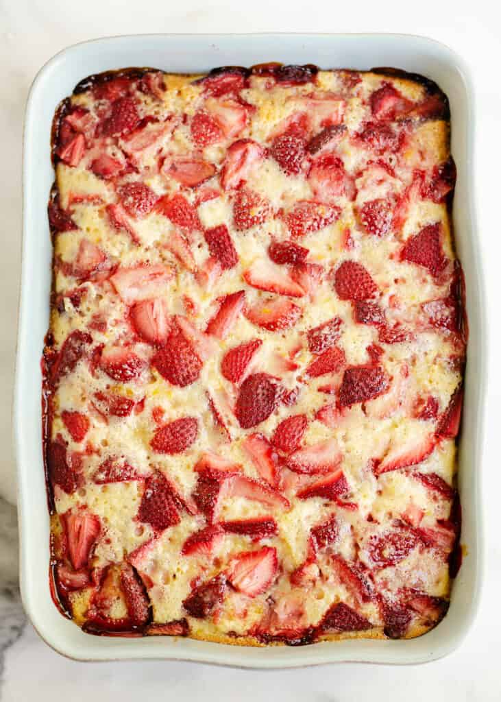 baked strawberry custard dessert in pan