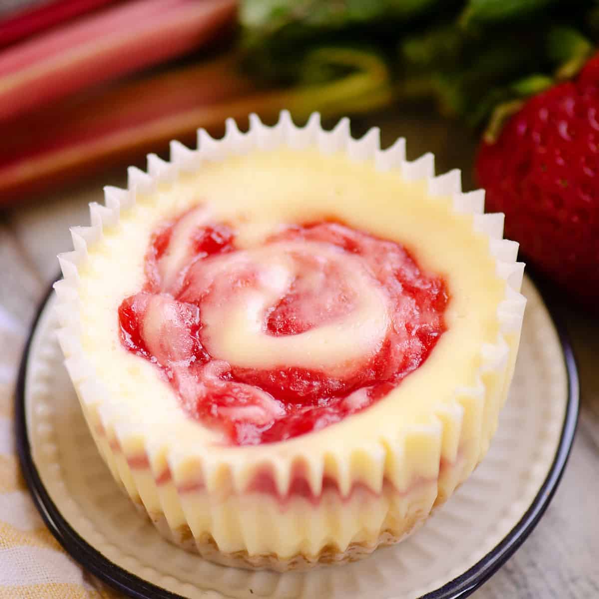 Strawberry Rhubarb Mini Cheesecakes