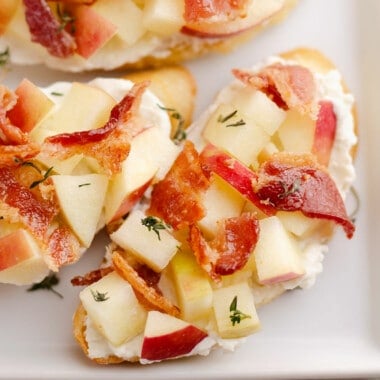 crostini topped with apples and bleu cheese