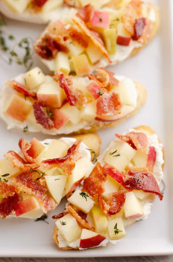 apple bleu cheese bruschetta served on platter