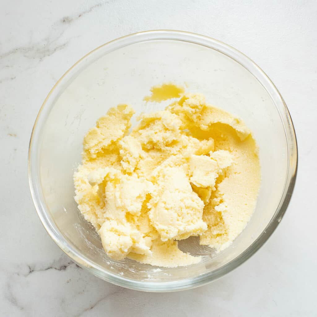 butter and sugar creamed in bowl