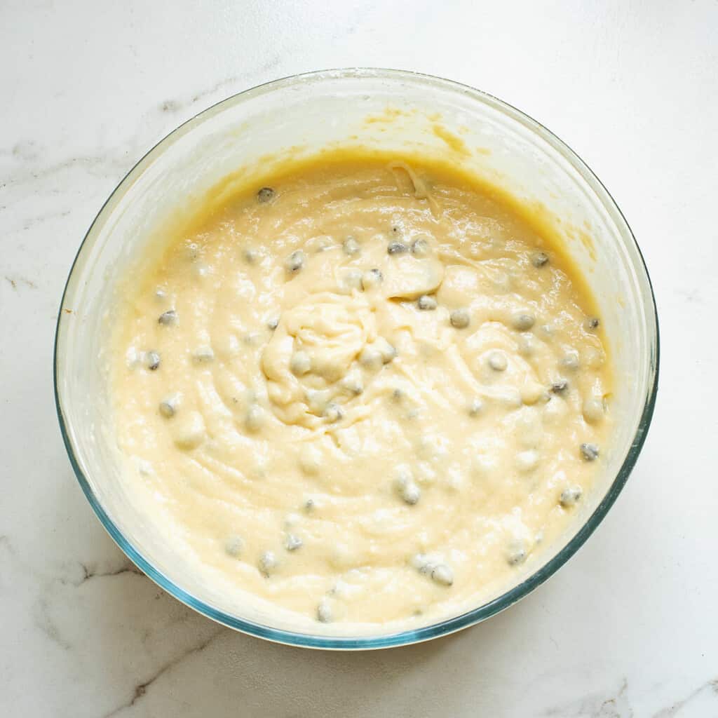 chocolate chip coffee cake batter in bowl