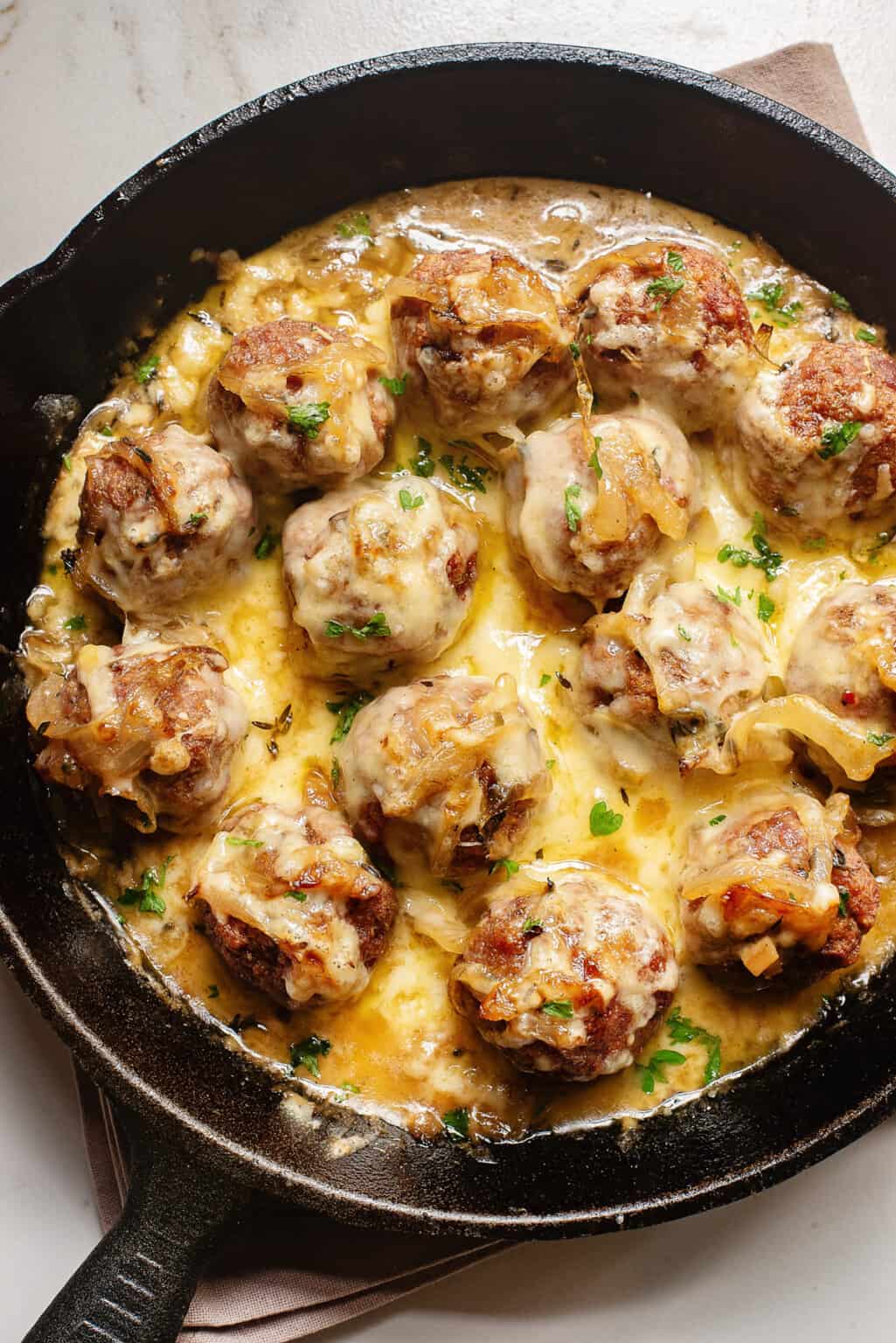 French onion meatballs