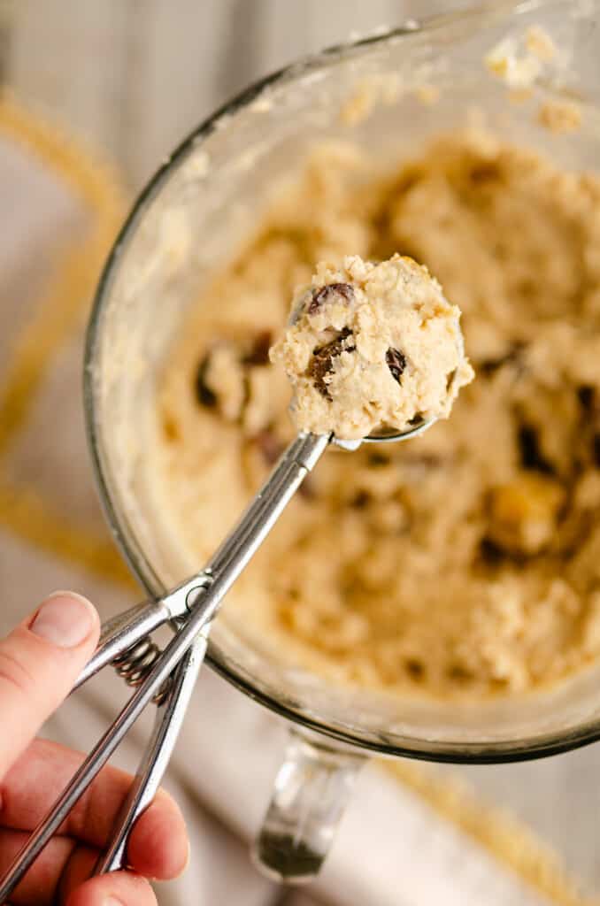 oatmeal raisin cookie dough in scoop
