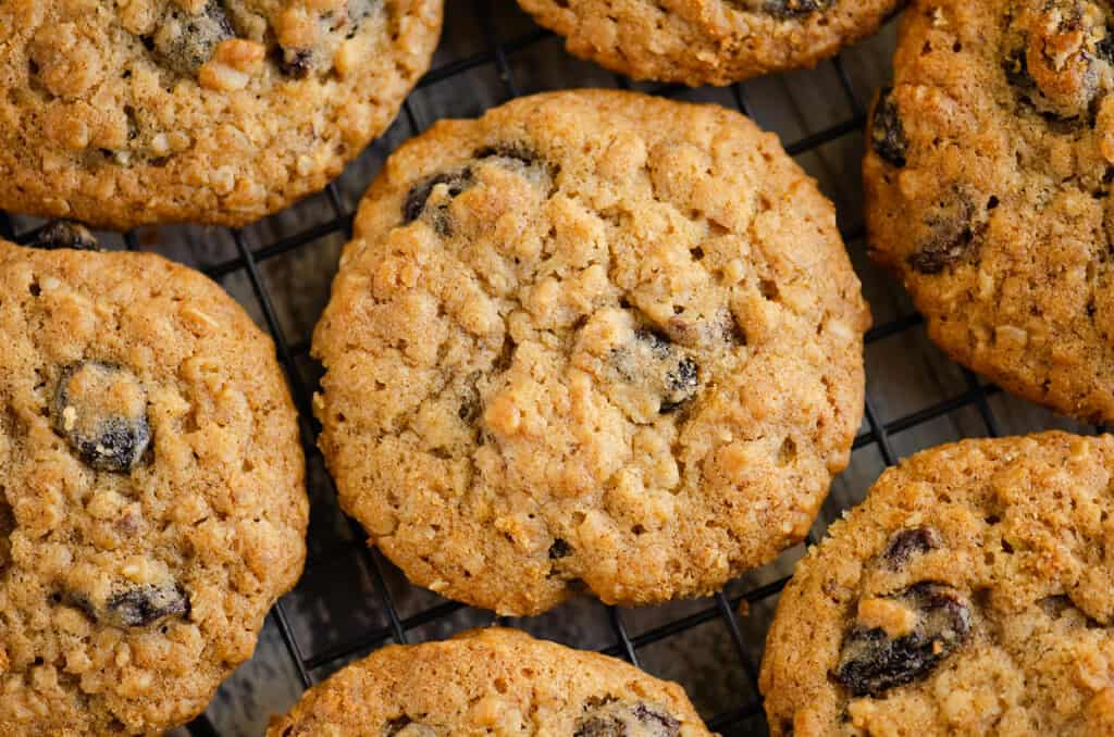 oatmeal raisin cookies on cooling rack