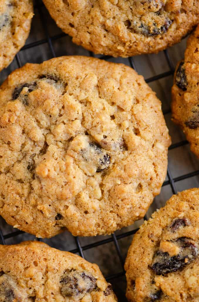 oatmeal raisin cookies on cooking rack