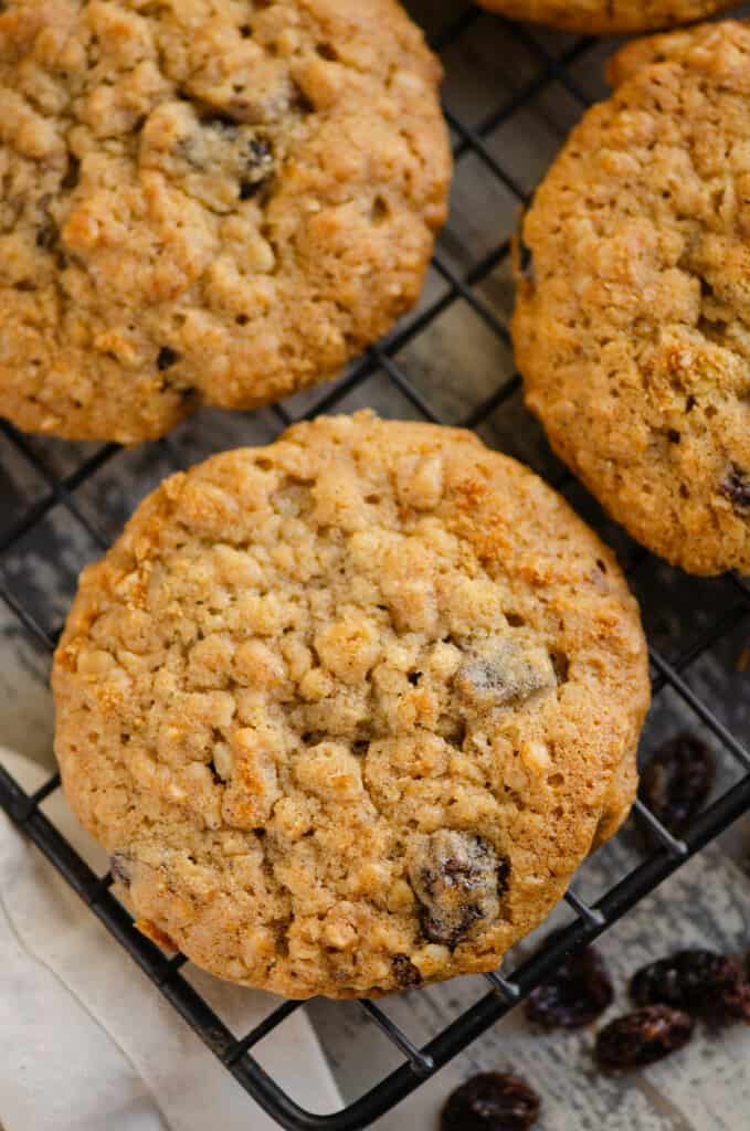 oatmeal raisin cookies on cooling rack