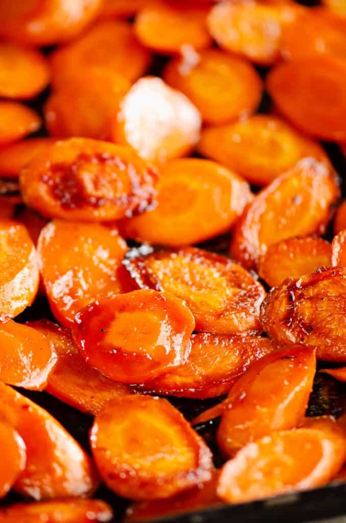 hot honey roasted carrots glistening