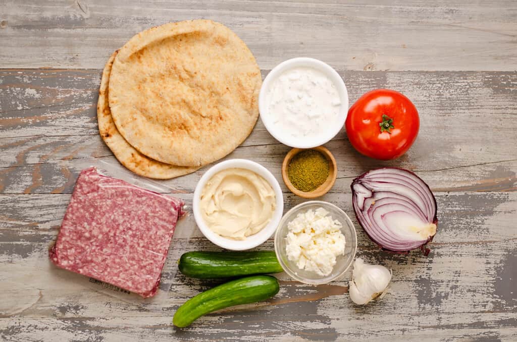 lamb smash gyro ingredients on table