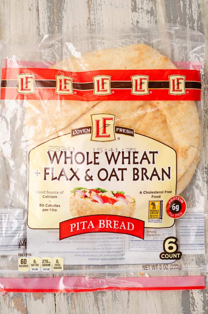 Aldi brand whole wheat flax and oat bran pita bread in package