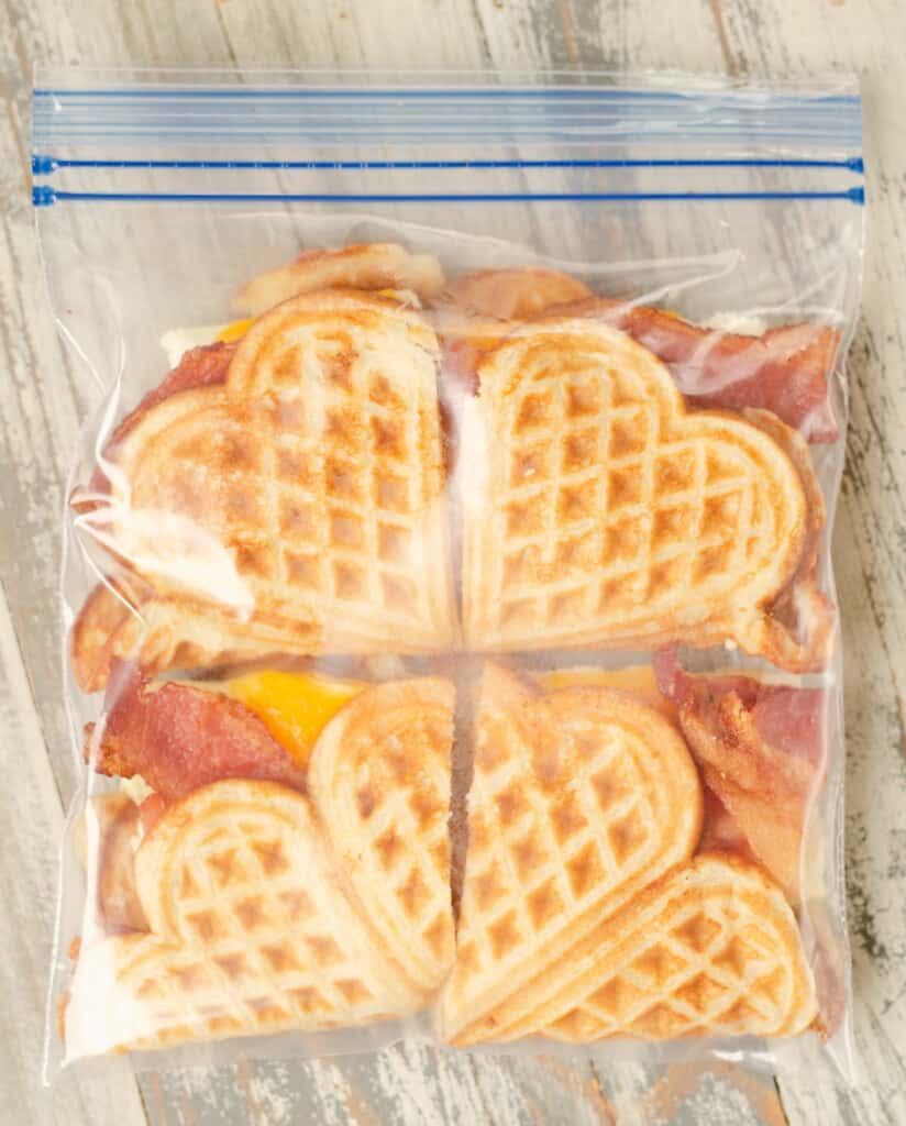 Waffle Breakfast Sandwich in freezer ziplock bag
